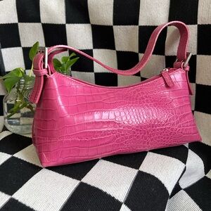 Neiman Marcus Pink Crocodile-Embossed Baguette Shoulder Bag Y2K
